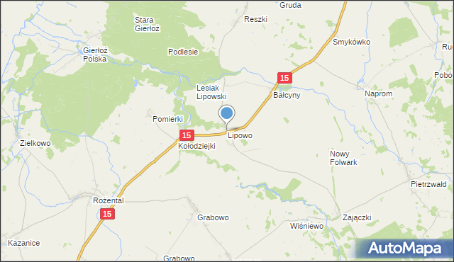 mapa Lipowo, Lipowo gmina Ostróda na mapie Targeo