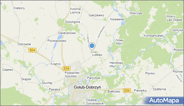 mapa Lisewo, Lisewo gmina Golub-Dobrzyń na mapie Targeo