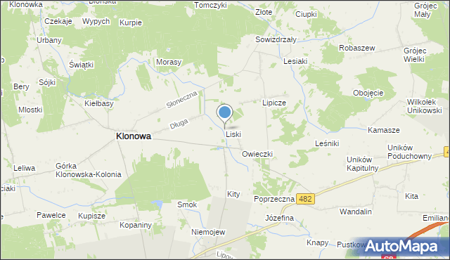 mapa Liski, Liski gmina Klonowa na mapie Targeo