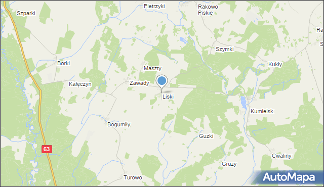 mapa Liski, Liski gmina Pisz na mapie Targeo