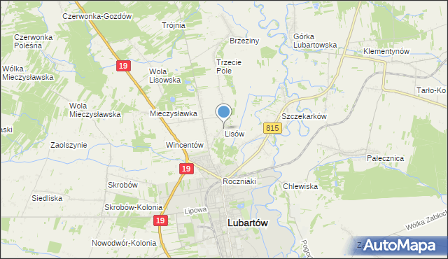 mapa Lisów, Lisów gmina Lubartów na mapie Targeo