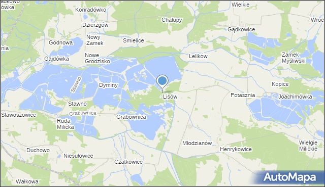 mapa Lisów, Lisów gmina Milicz na mapie Targeo
