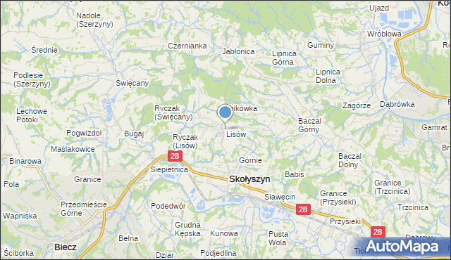 mapa Lisów, Lisów gmina Skołyszyn na mapie Targeo
