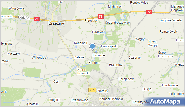 mapa Lisowice, Lisowice gmina Koluszki na mapie Targeo