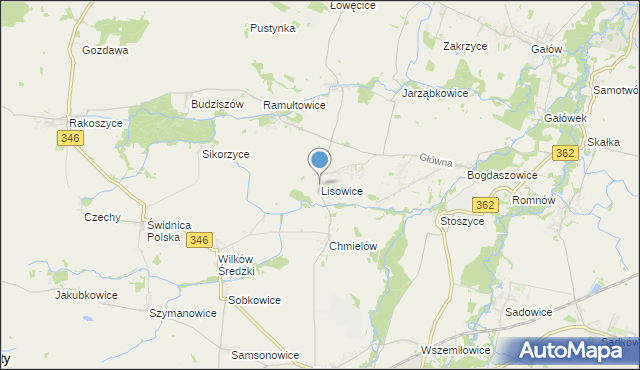 mapa Lisowice, Lisowice gmina Kostomłoty na mapie Targeo