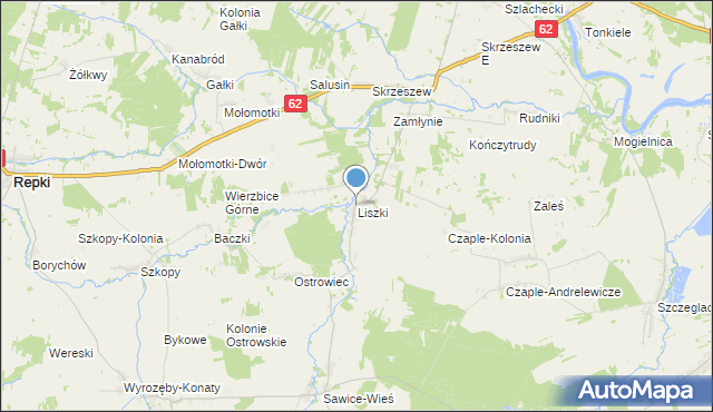 mapa Liszki, Liszki gmina Repki na mapie Targeo