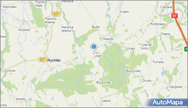 mapa Liszki, Liszki gmina Rychliki na mapie Targeo