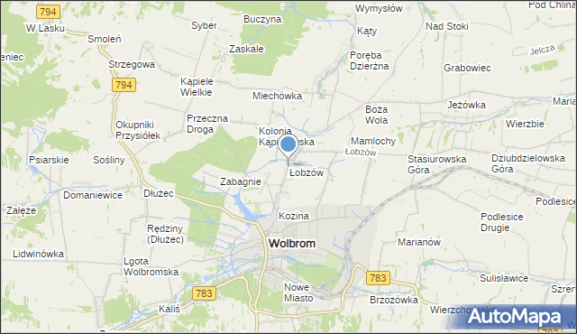 mapa Łobzów, Łobzów gmina Wolbrom na mapie Targeo