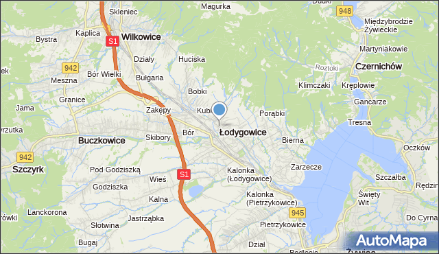 mapa Łodygowice, Łodygowice powiat żywiecki na mapie Targeo