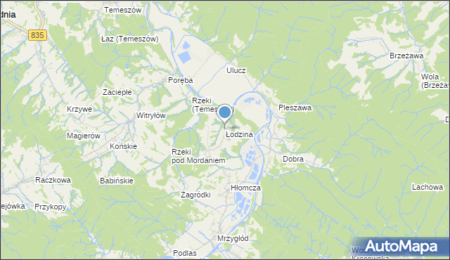 mapa Łodzina, Łodzina na mapie Targeo