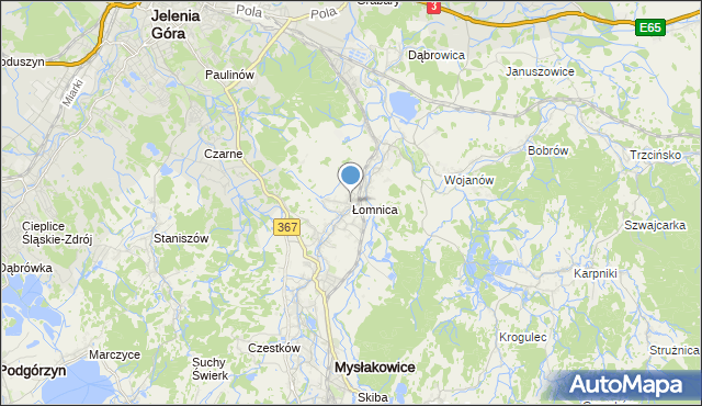 mapa Łomnica, Łomnica gmina Mysłakowice na mapie Targeo