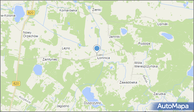 mapa Łomnica, Łomnica gmina Urszulin na mapie Targeo