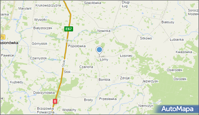 mapa Łomy, Łomy gmina Korycin na mapie Targeo