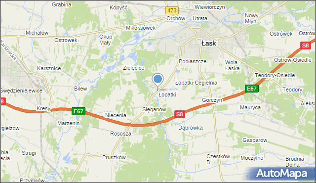 mapa Łopatki, Łopatki gmina Łask na mapie Targeo