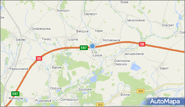 mapa Łosice, Łosice gmina Długołęka na mapie Targeo