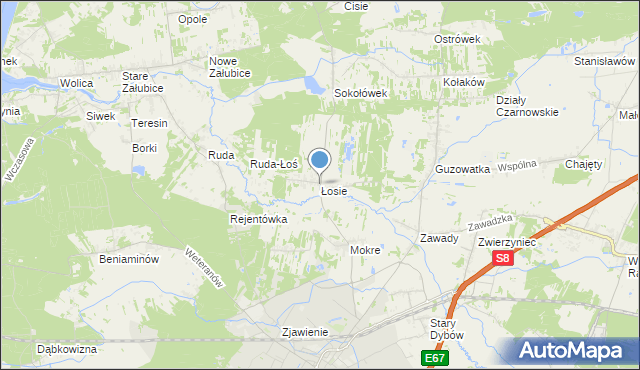 mapa Łosie, Łosie gmina Radzymin na mapie Targeo