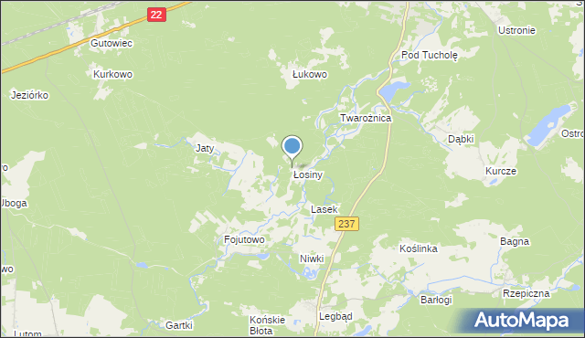 mapa Łosiny, Łosiny gmina Tuchola na mapie Targeo