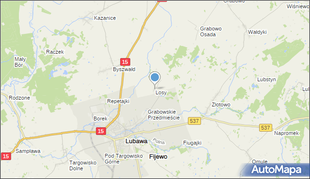 mapa Losy, Losy gmina Lubawa na mapie Targeo