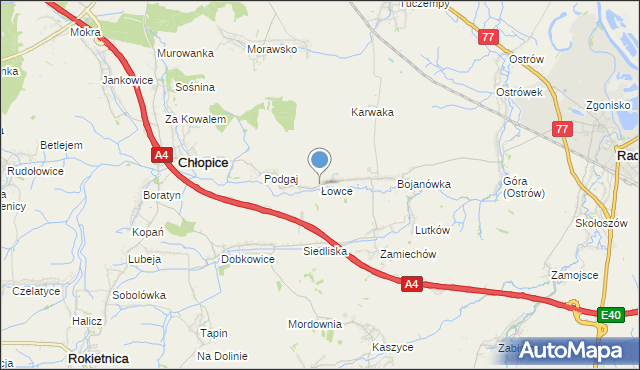 mapa Łowce, Łowce na mapie Targeo