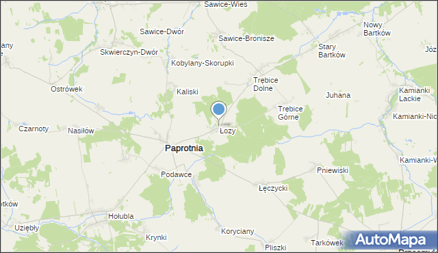 mapa Łozy, Łozy gmina Paprotnia na mapie Targeo