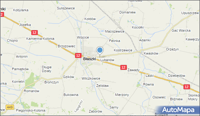 mapa Lubanów, Lubanów gmina Błaszki na mapie Targeo