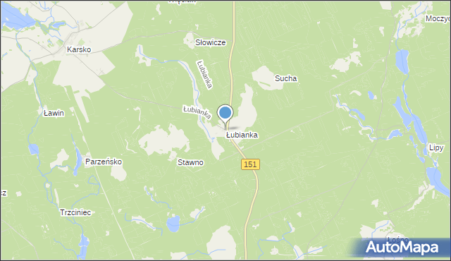 mapa Łubianka, Łubianka gmina Barlinek na mapie Targeo