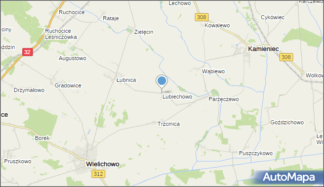 mapa Lubiechowo, Lubiechowo gmina Kamieniec na mapie Targeo