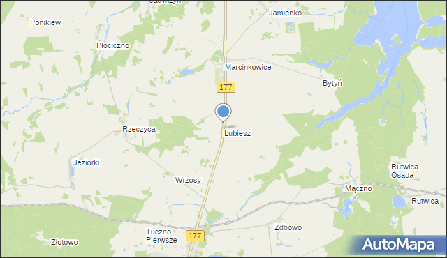mapa Lubiesz, Lubiesz gmina Tuczno na mapie Targeo