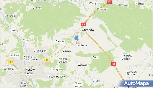 mapa Lubiesza, Lubiesza na mapie Targeo