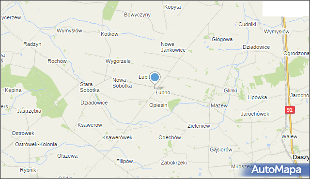 mapa Łubno, Łubno gmina Daszyna na mapie Targeo
