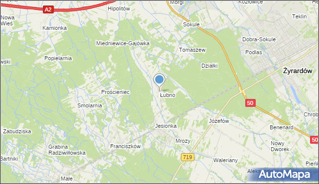 mapa Łubno, Łubno gmina Wiskitki na mapie Targeo