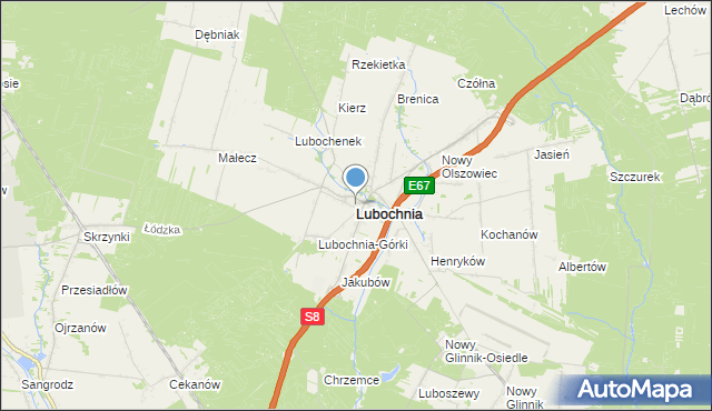 mapa Lubochnia, Lubochnia powiat tomaszowski na mapie Targeo