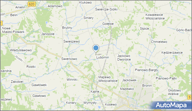 mapa Lubomin, Lubomin gmina Nasielsk na mapie Targeo