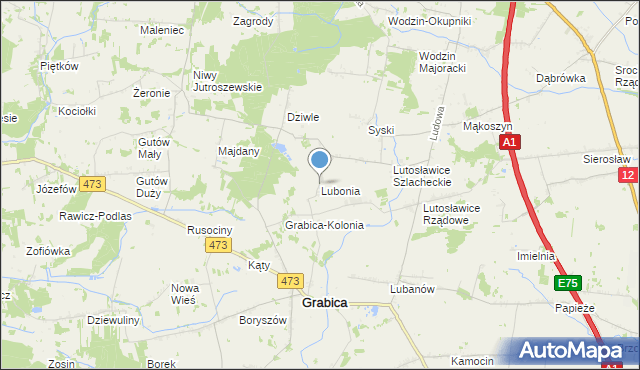 mapa Lubonia, Lubonia gmina Grabica na mapie Targeo