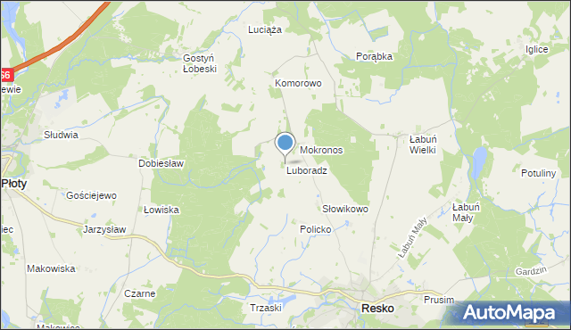 mapa Luboradz, Luboradz gmina Resko na mapie Targeo