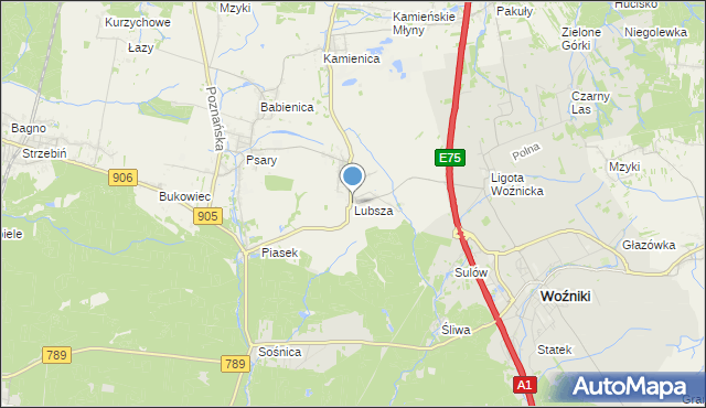 mapa Lubsza, Lubsza gmina Woźniki na mapie Targeo