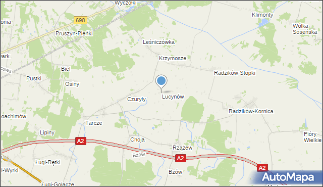 mapa Lucynów, Lucynów gmina Zbuczyn na mapie Targeo