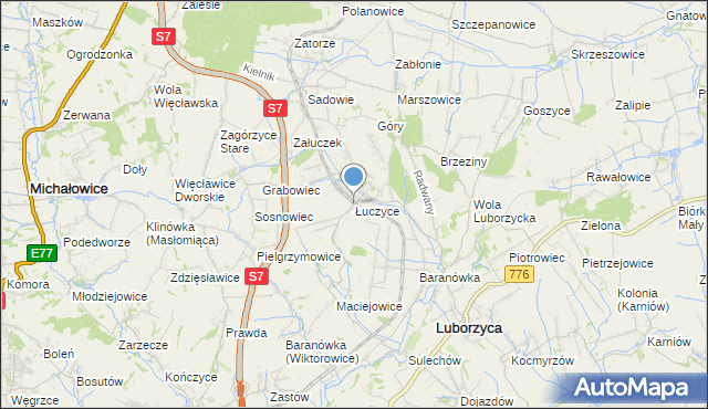 mapa Łuczyce, Łuczyce gmina Kocmyrzów-Luborzyca na mapie Targeo