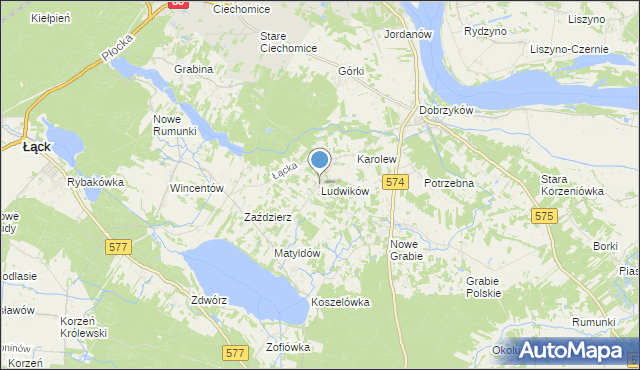 mapa Ludwików, Ludwików gmina Gąbin na mapie Targeo
