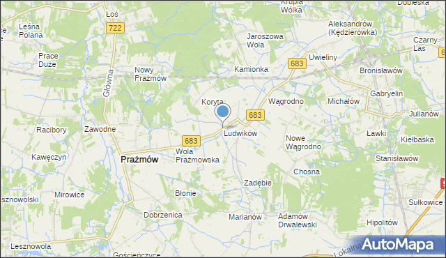 mapa Ludwików, Ludwików gmina Prażmów na mapie Targeo