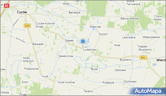 mapa Ludwinów, Ludwinów gmina Cyców na mapie Targeo