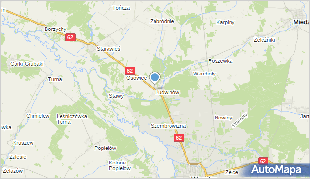 mapa Ludwinów, Ludwinów gmina Liw na mapie Targeo