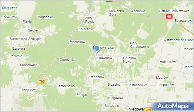 mapa Ludwinów, Ludwinów gmina Niegowa na mapie Targeo