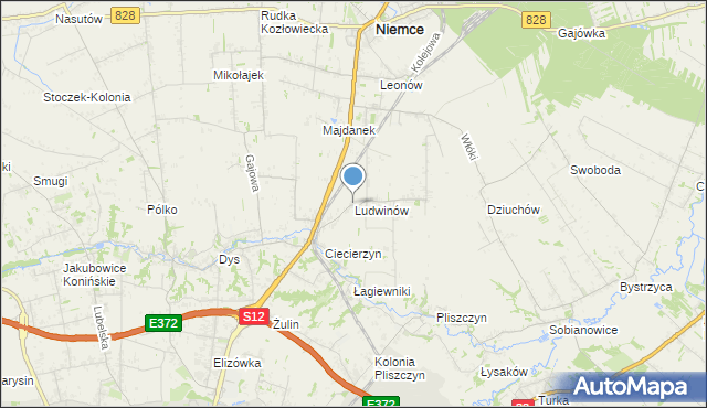 mapa Ludwinów, Ludwinów gmina Niemce na mapie Targeo