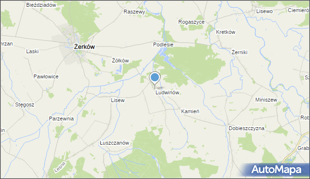 mapa Ludwinów, Ludwinów gmina Żerków na mapie Targeo