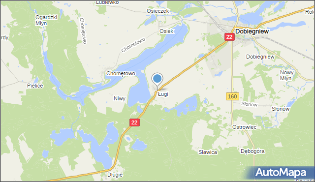 mapa Ługi, Ługi gmina Dobiegniew na mapie Targeo