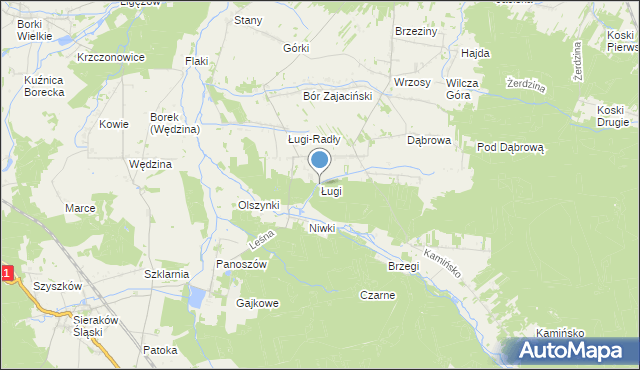 mapa Ługi, Ługi gmina Przystajń na mapie Targeo