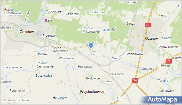 mapa Ługi, Ługi gmina Wojciechowice na mapie Targeo