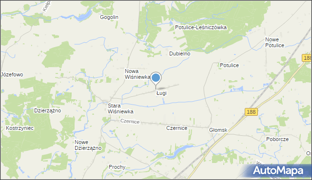 mapa Ługi, Ługi gmina Zakrzewo na mapie Targeo