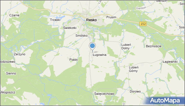 mapa Ługowina, Ługowina gmina Resko na mapie Targeo